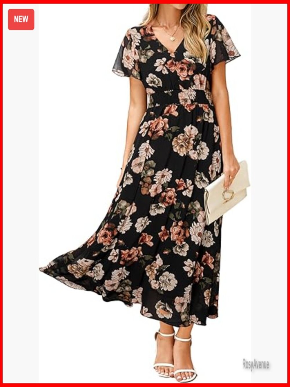 Floral Maxi Dress Short Sleeve Empire Waist Boho Wedding Guest Midi